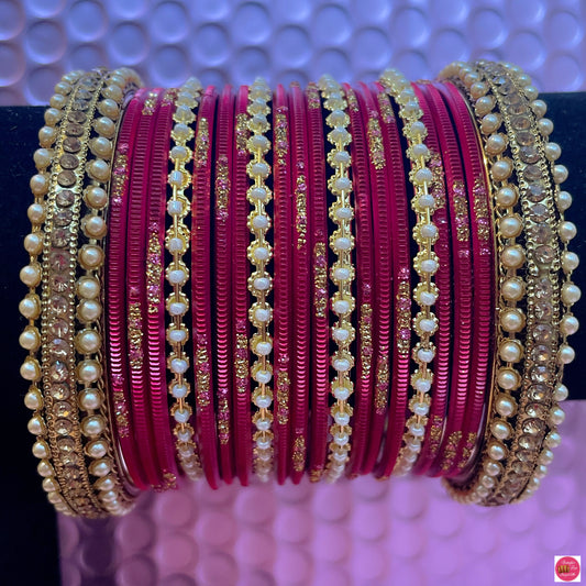 Pearl Metal Bangles Set- UA Red