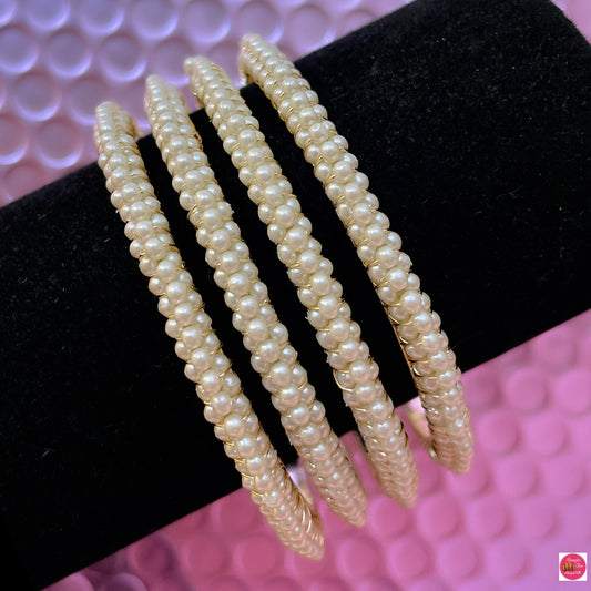 White Pearl Metal Bangles- Size 2.10