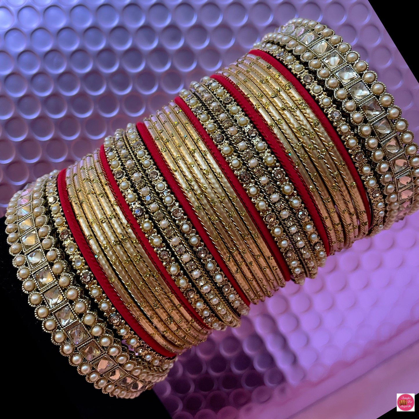 Kundan Red & Gold Metal Bangles Set