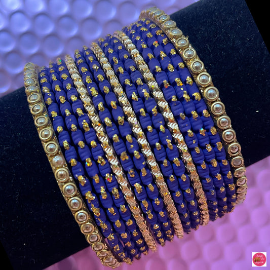 Gold Metal Bangles Set- Blue