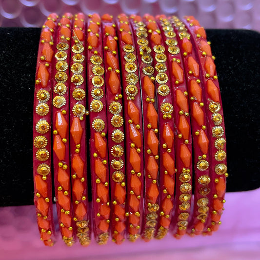 Internation Orange Glass Bangles- Size 2.6