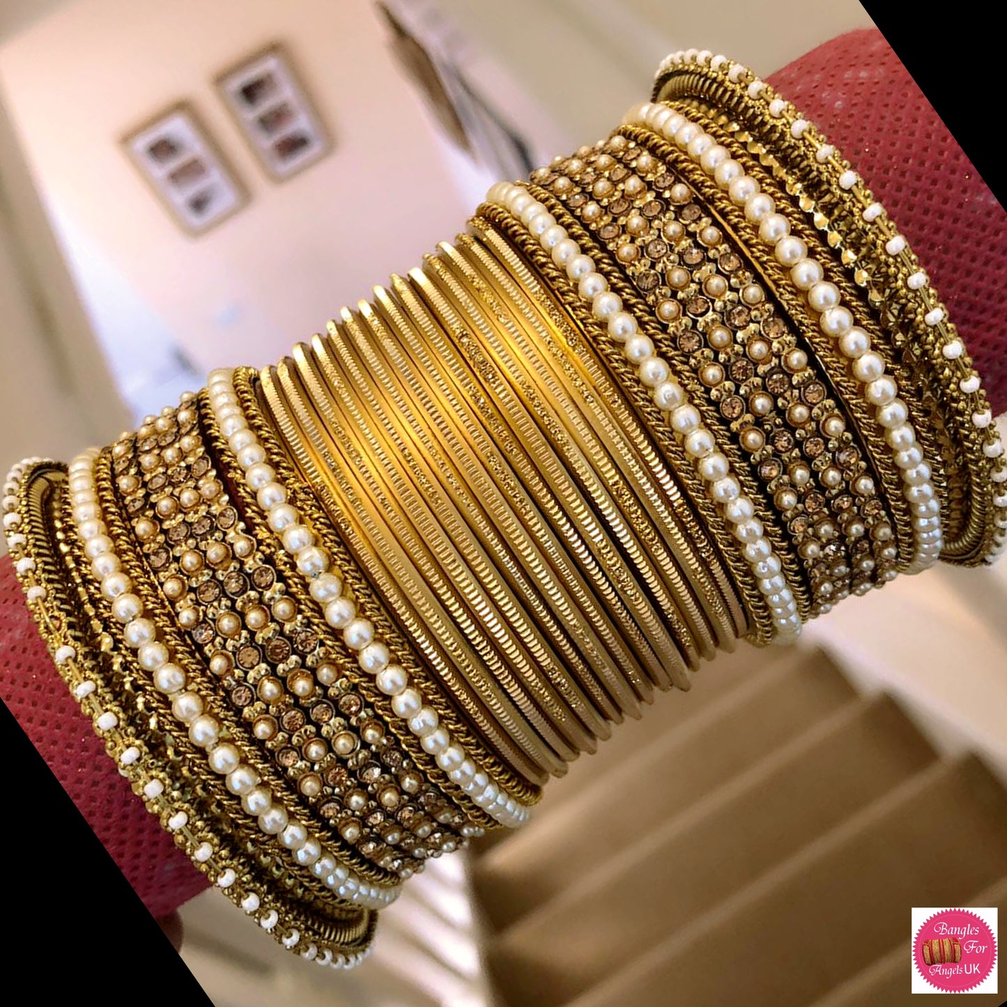 Pearl Gold Metal Bangles Set