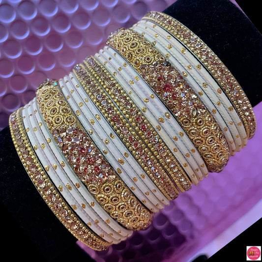 Cream & Gold Metal Bangles Set