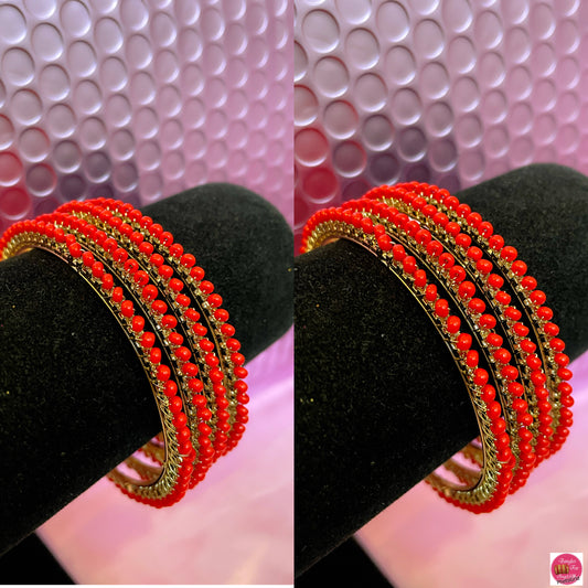 Red & Gold Zirconia Metal Bangles Set