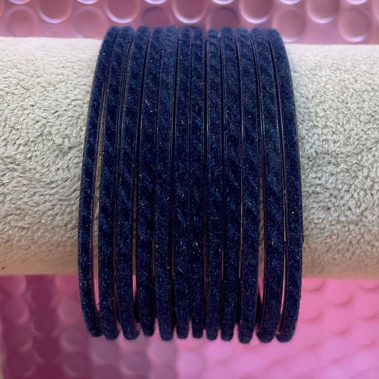 Navy Blue Velvet Glass Bangles- Size 2.6