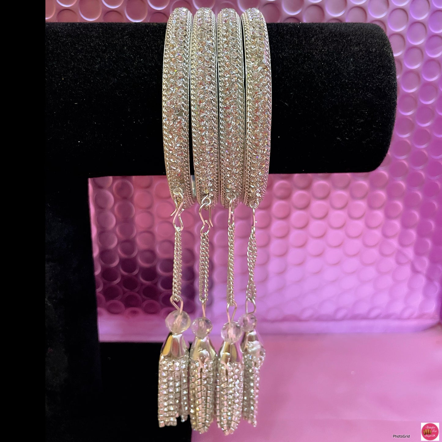 Silver Zirconia Hanging Metal Bangles Set