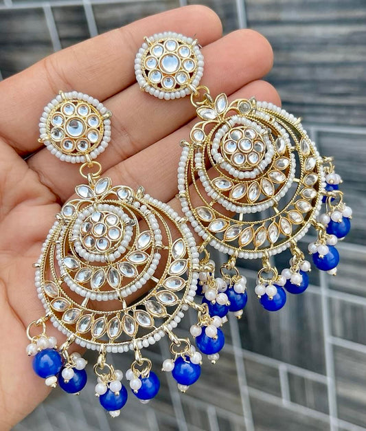 Kundan Pearl Earings- Blue