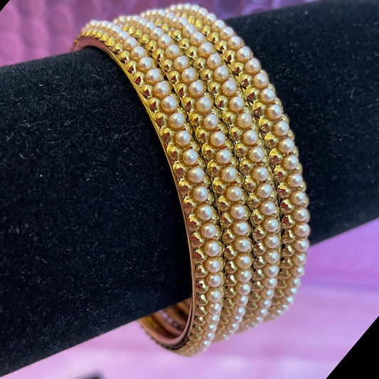 Rose Gold Pearl Metal Bangles