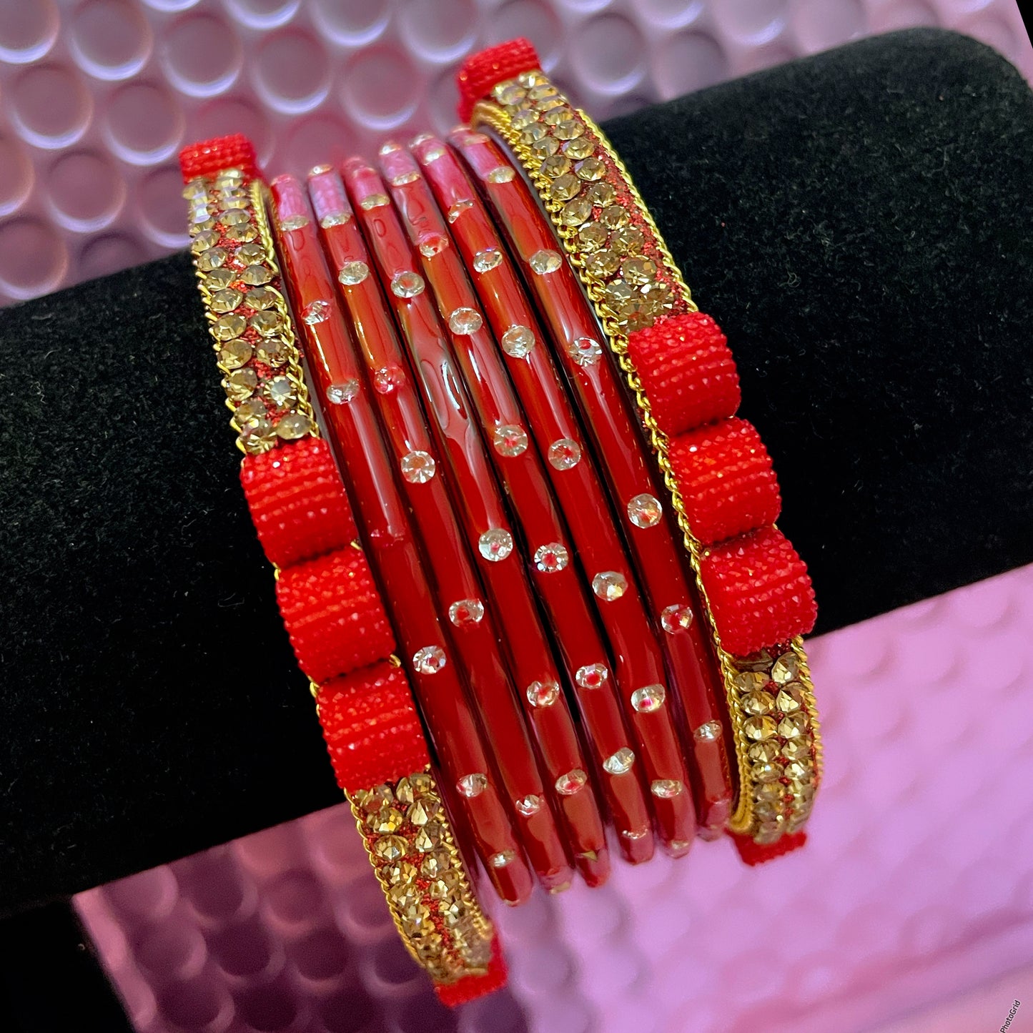 Pure Glass Bangles Set- Red