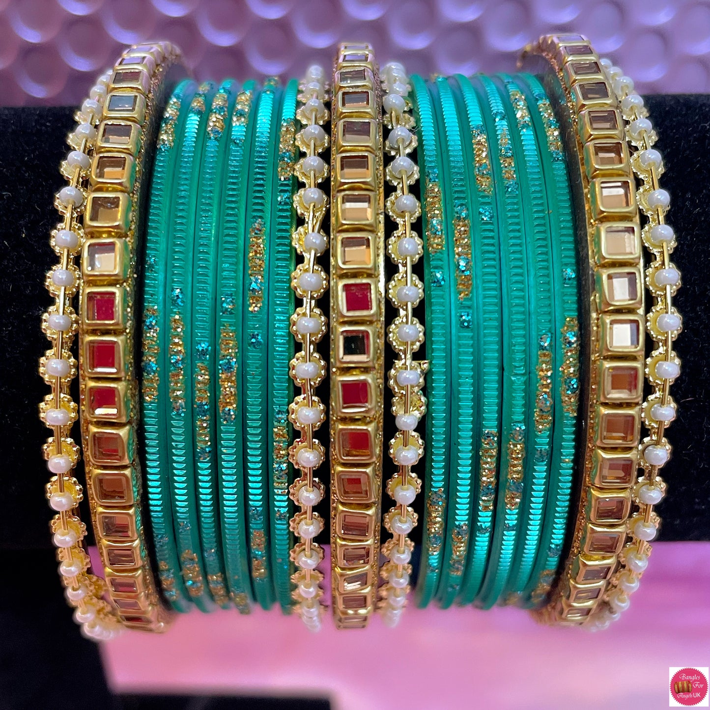 Pearl Kundan Bangle Set- Celadon Green