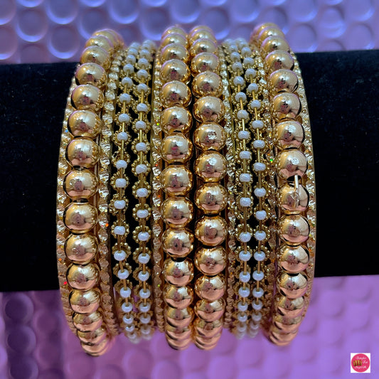 Gold Pearl Metal Bangles Set