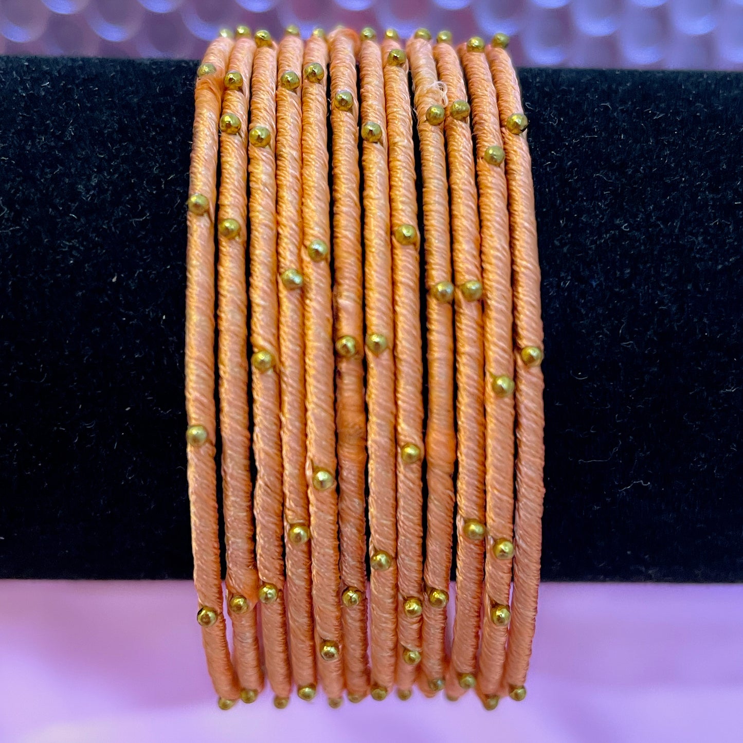 Silk Thread Peach Metal Bangles