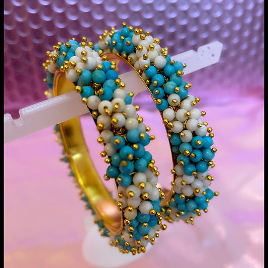 Sky Blue/White Metal Karas- Size 2.6