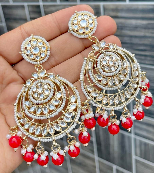 Kundan Pearl Earings- Red