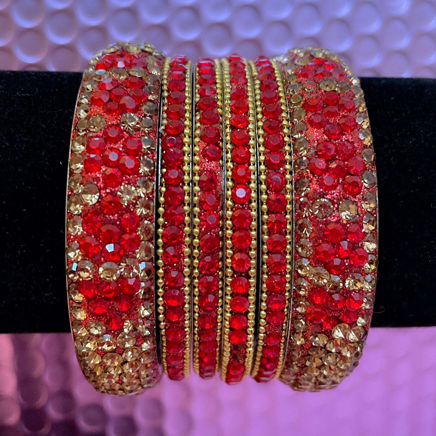 Red & Gold Metal Bangles Set