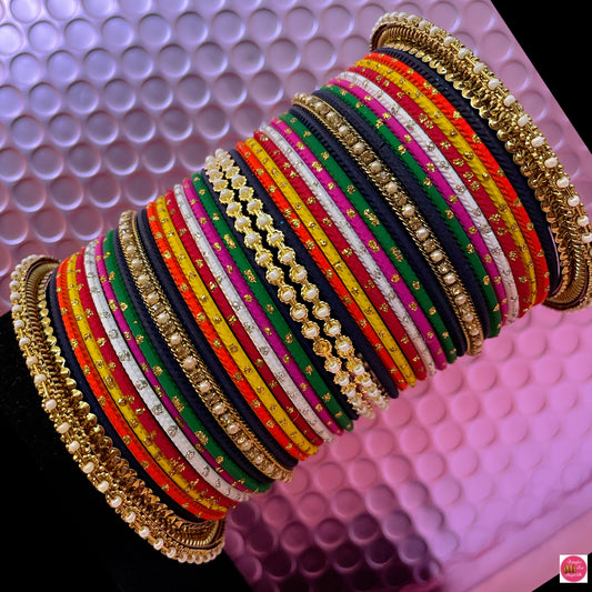 Pearl Multicoloured Metal Bangles Set