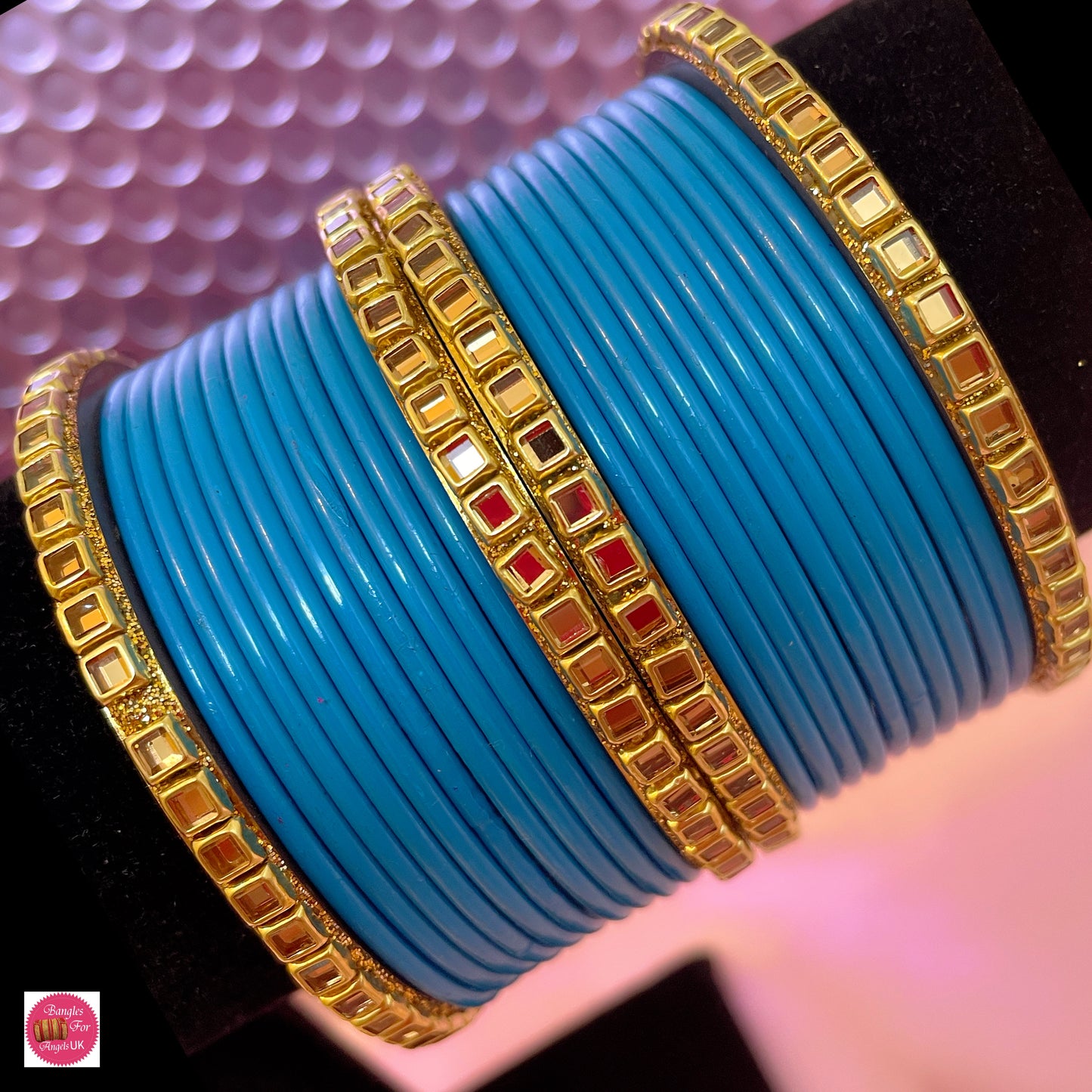 Kundan Metal Bangle Set- Blue