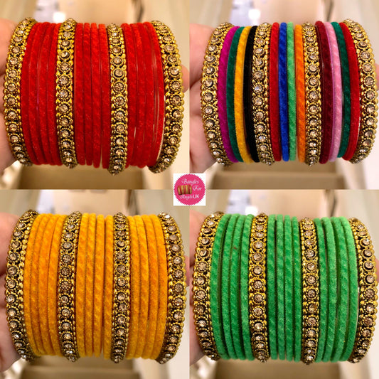 Gold Velvet Glass Bangles- Various Colours