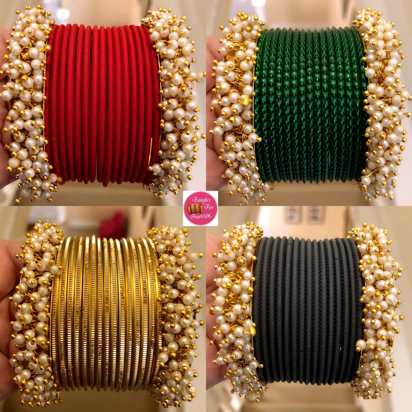 Pearl Metal Bangle Sets- Multiple Colours