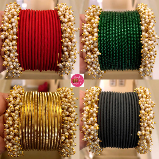 Pearl Metal Bangle Sets- Multiple Colours