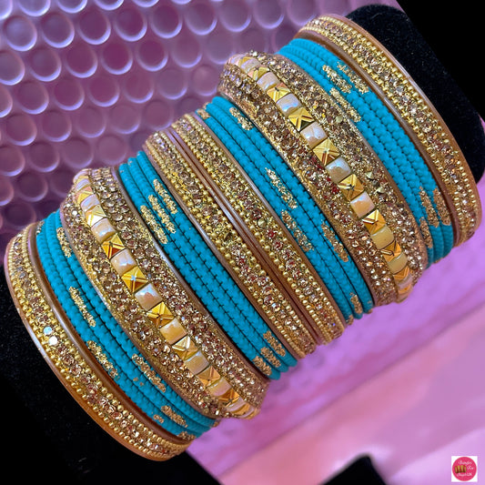 Gold Bangle Set- Sky Blue