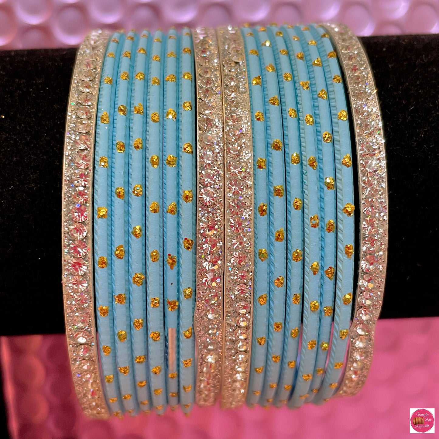 Silver & Sky Blue Metal Bangles Sets