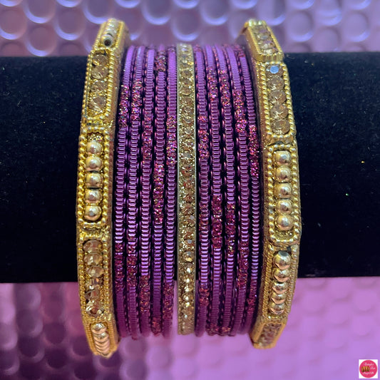 Gold & Purple Metal Bangles Set