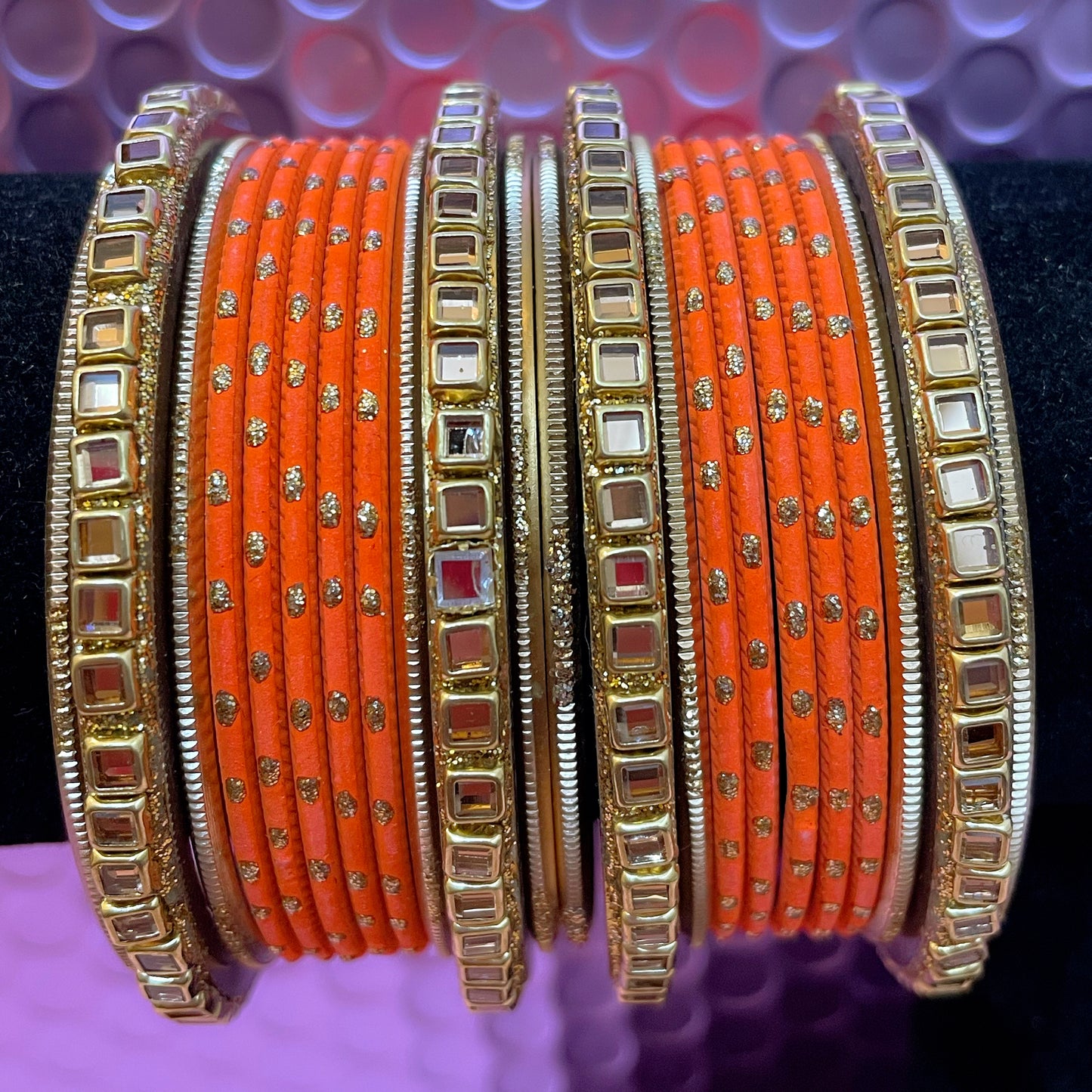 Kundan Metal Bangles Sets- Various Colours