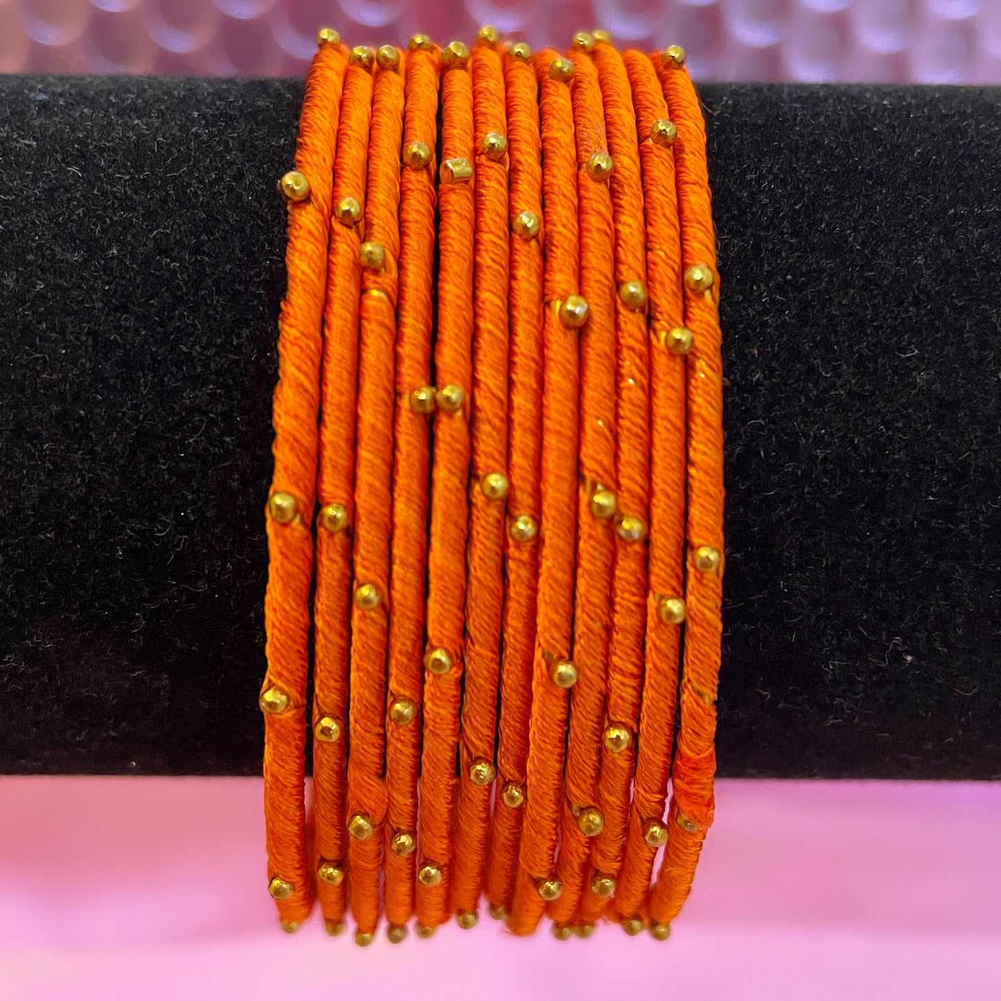 Silk Thread Orange Metal Bangles