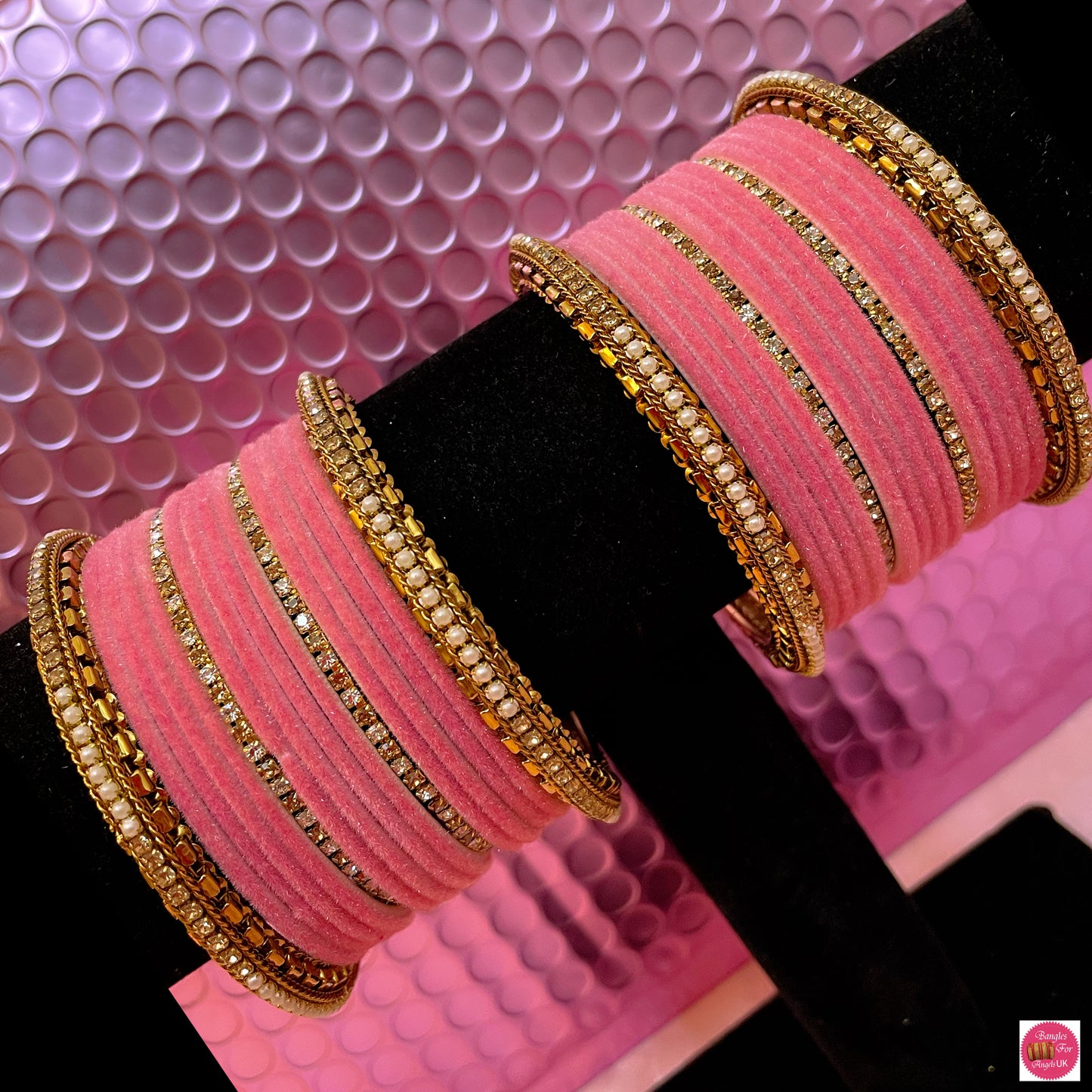 Gold/Zirconia Velvet Bangles Set- Blush Pink