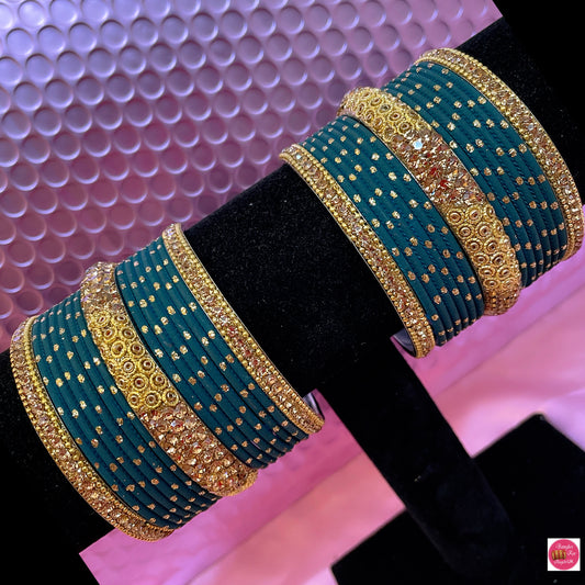 Gold Bangle Set- Peacock Blue