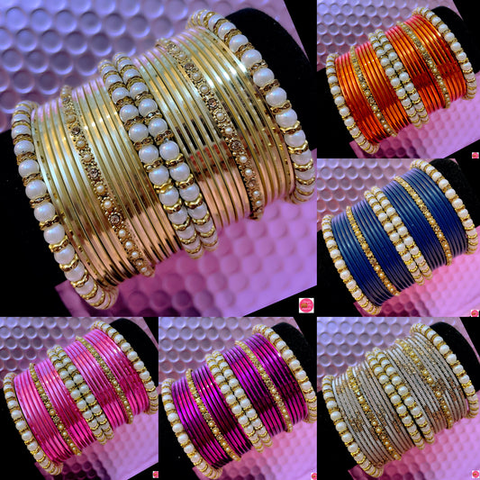 Various Colours Pearl Metal Bangle Sets