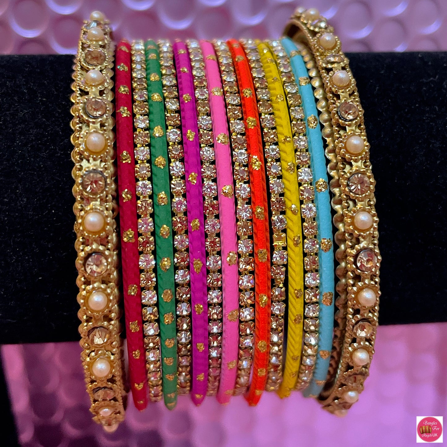 Multicoloured Zirconia Metal Bangle Set