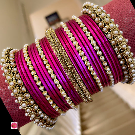 Pearl Bangle Set- Pink