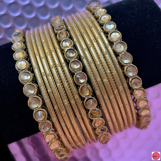 Kundan Kids Gold Metal Bangles Set- Size 2.2