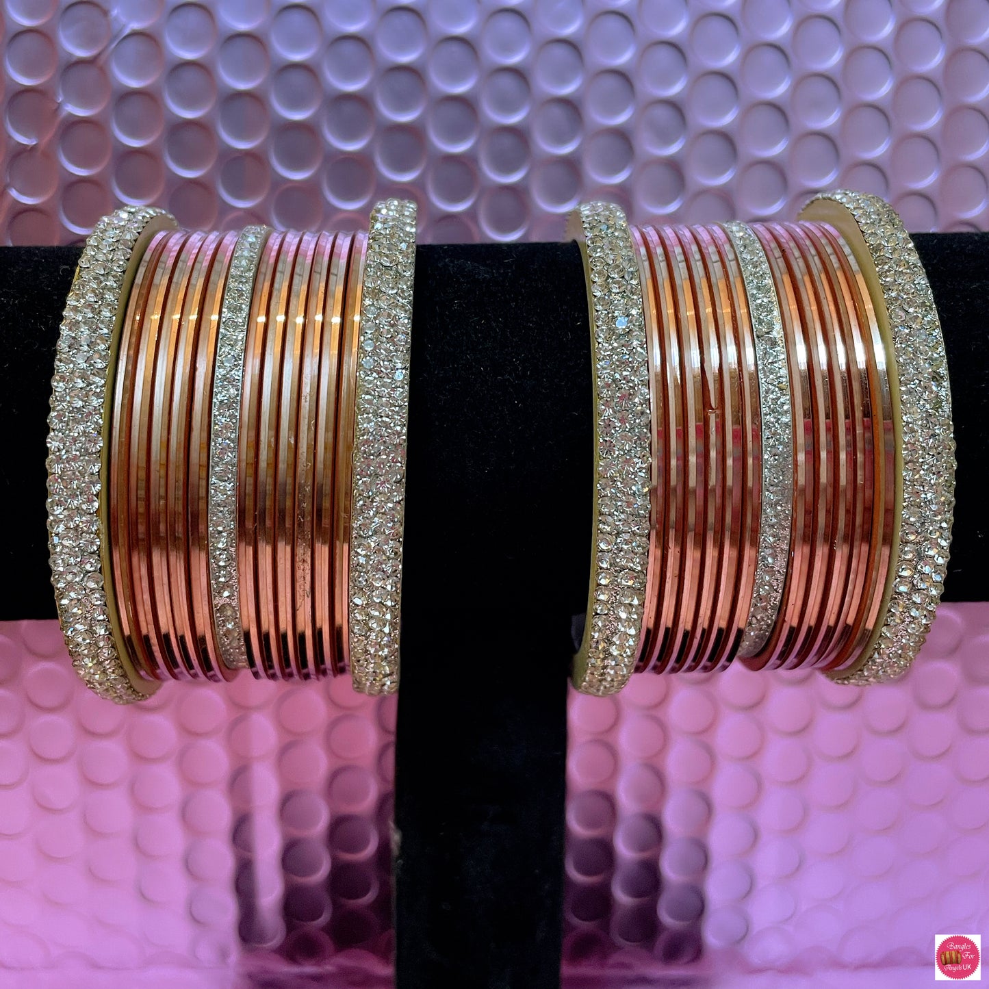 Silver Metal Bangles Set- Peach/Rose Gold