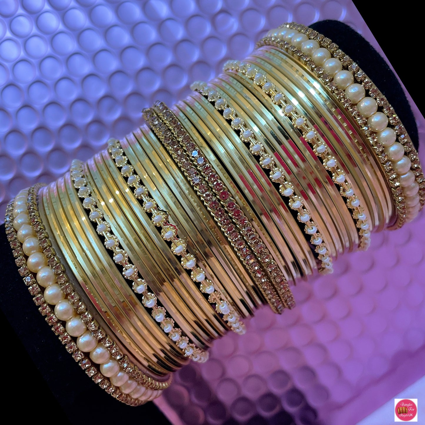 Pure Golden Pearl Metal Bangle Set