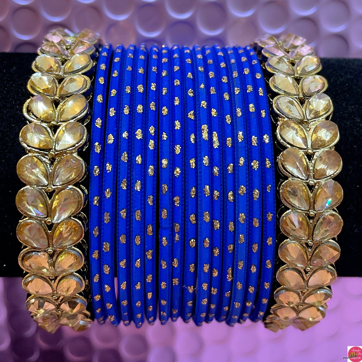 Kundan Metal Bangles Set- Various Colours