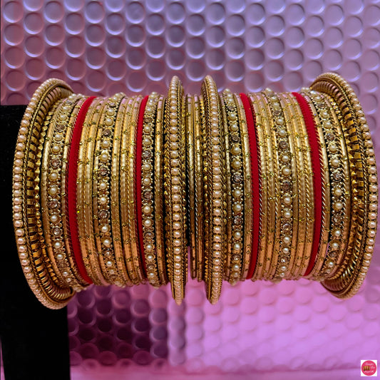 Gold & Red Metal Bangles Set