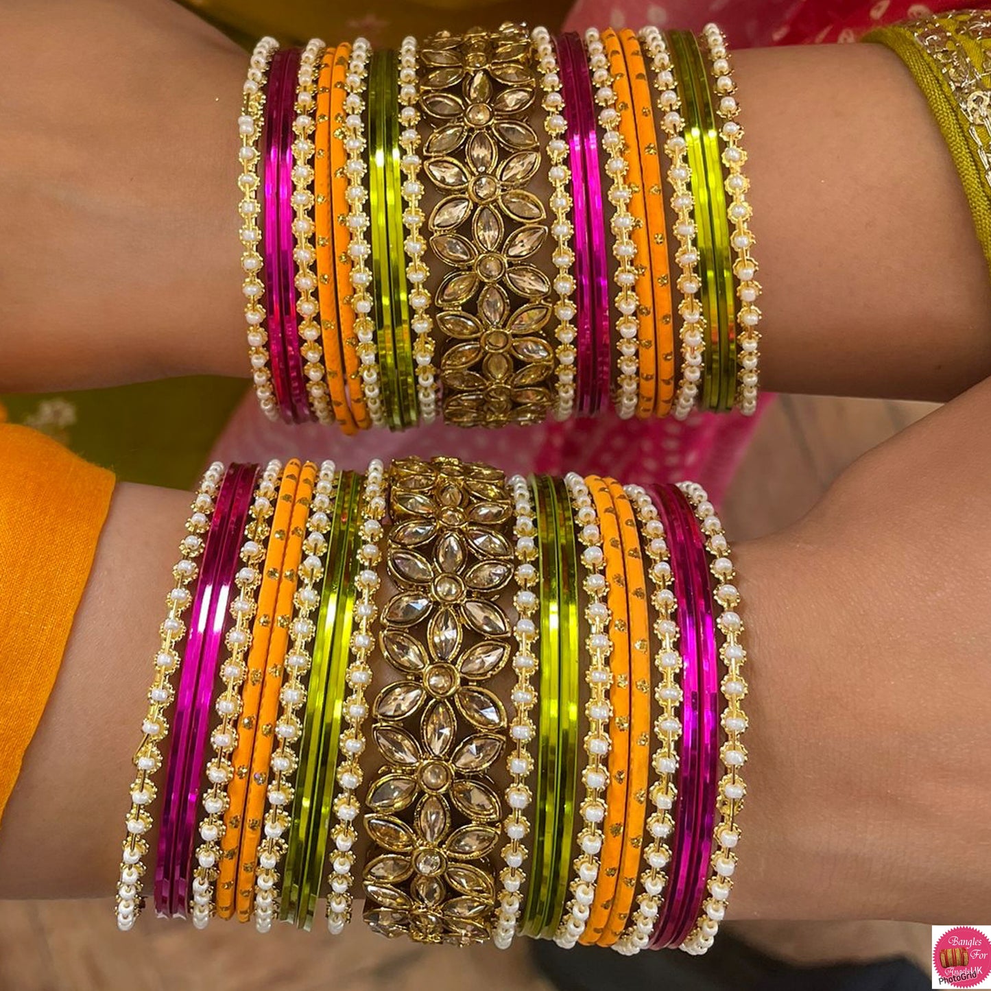 Multicoloured Kundan Mehendi Bangles Set