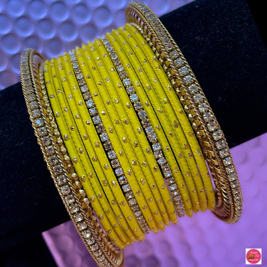 Gold Zirconia Yellow Metal Bangles Set- Size 2.10