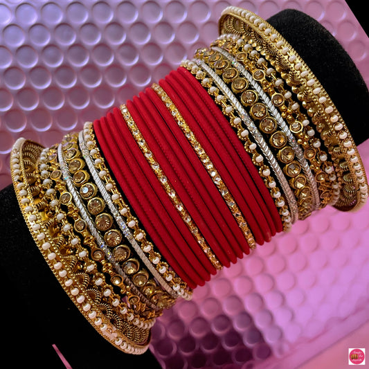 Red & Gold Metal Bangles Set