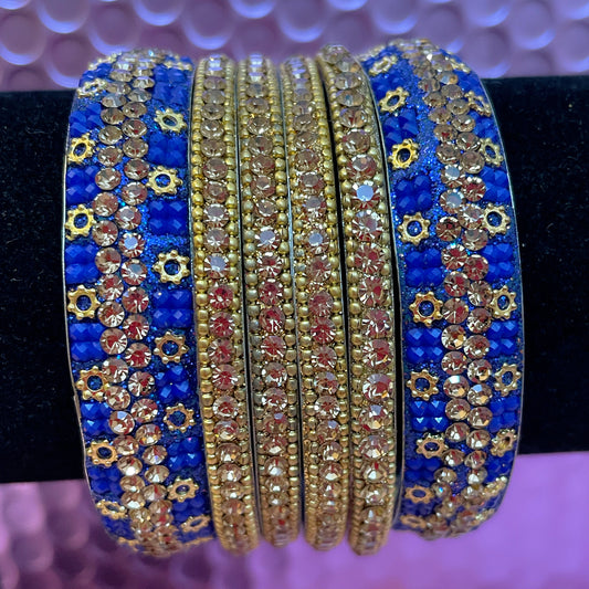 Blue & Gold Metal Bangles Set- Size 2.4