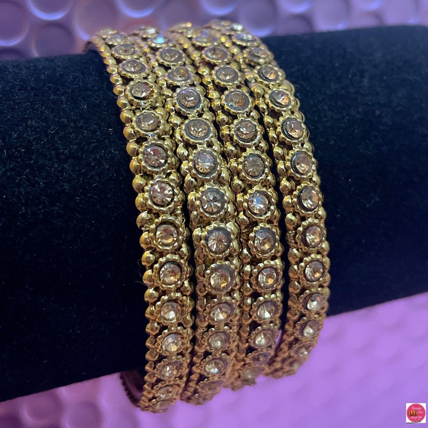 Gold Stone Metal Bangles- Size 2.2