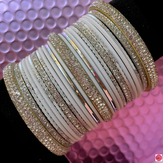 White & Silver Metal Bangles Set
