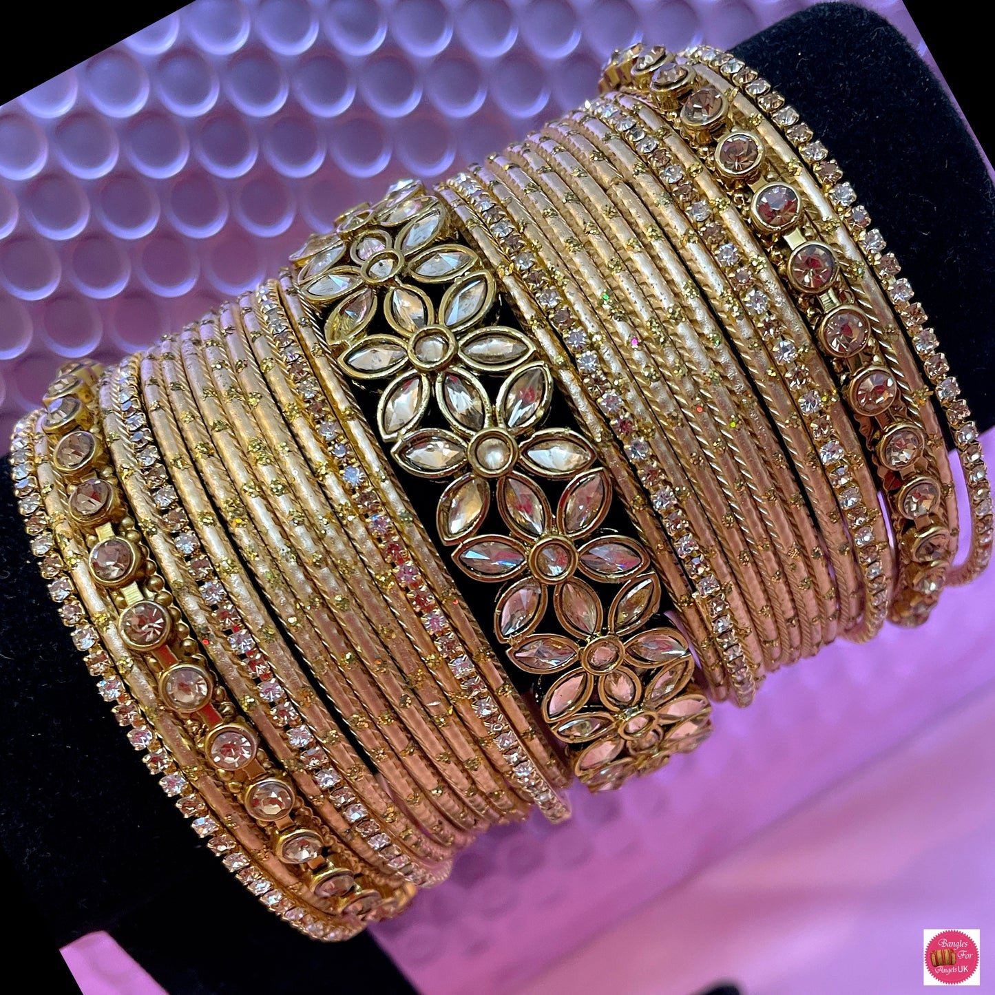 Kundan Metal Bangle Set- Gold