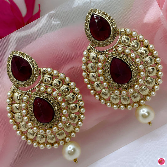 Akira Gold Pearl Earings- Maroon