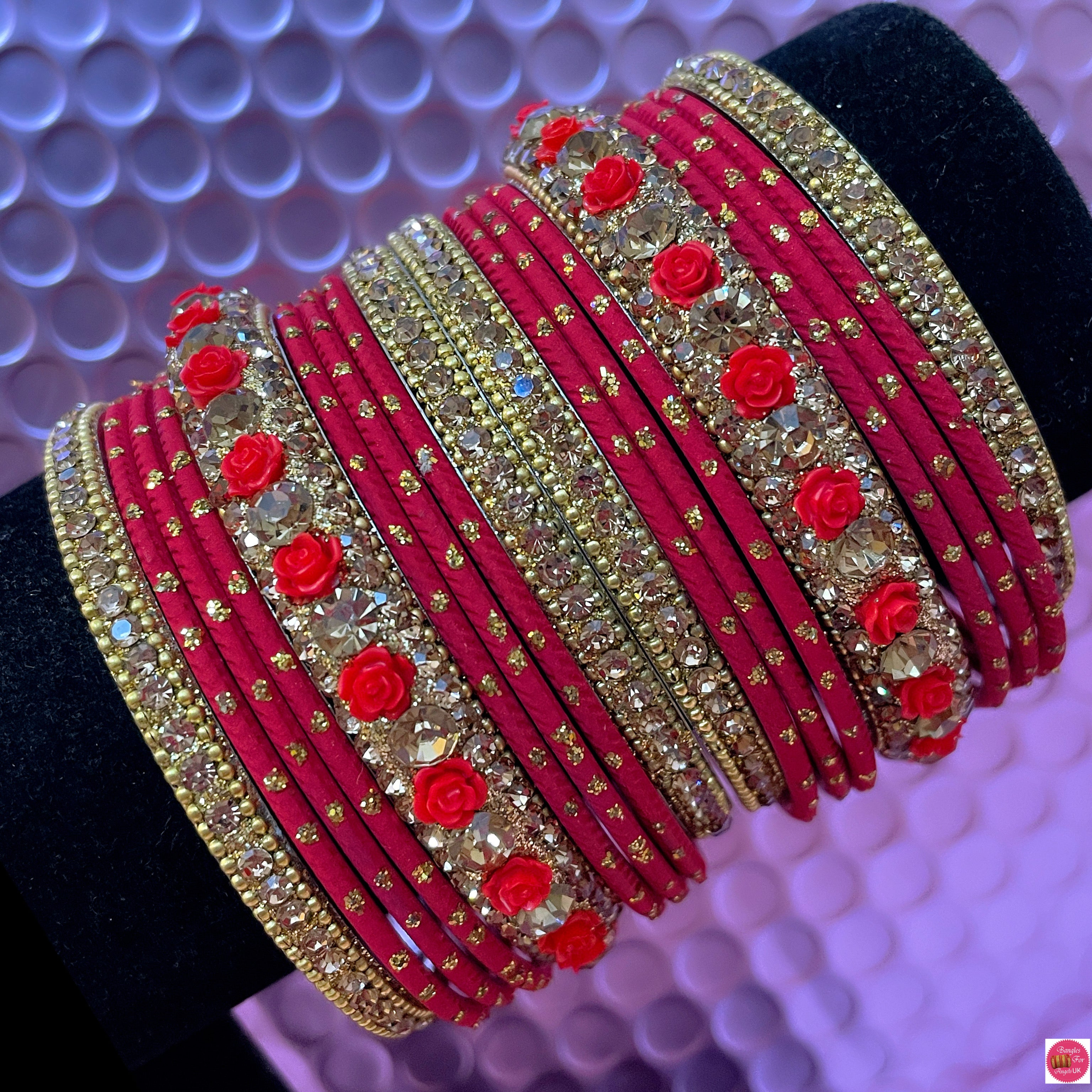Red & Gold Flower Metal Bangles Set – Bangles For Angels UK