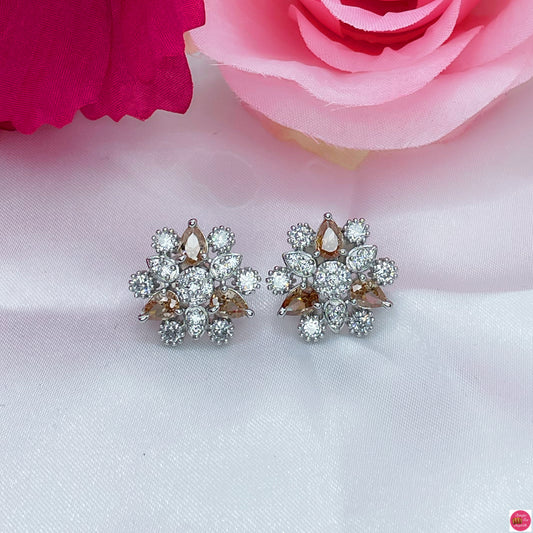 Flower American Diamond Stud Earings- Yellow