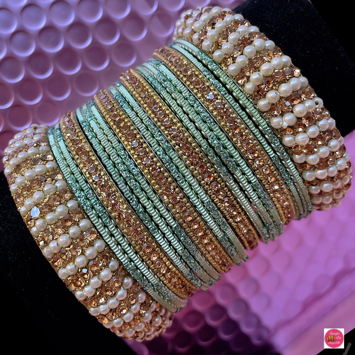 Gold Pearl Metal Bangles Sets- Various Colours Available